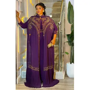 Purple Kaftan 2-Piece Rhinestone Dress for Wedding Guest Cocktail Mother of The Bride