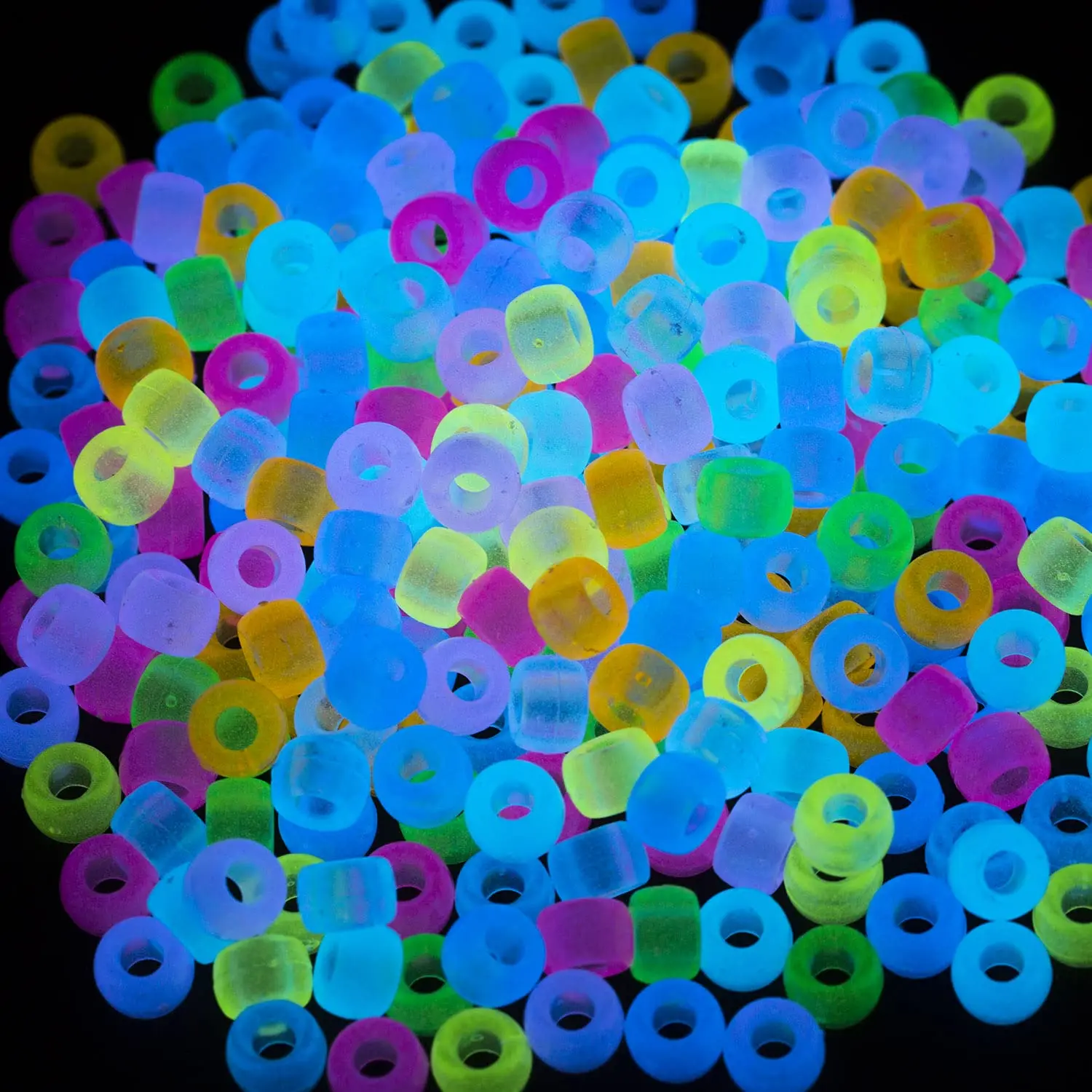 1000 Pcs Acrylic 9 Color Pony Beads 6x9mm Glow in The Dark for Necklace, Bracelets, Hair Beads