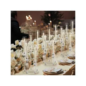 4Pcs 5 Arm Acrylic Candelabra,Elegant Clear Candle Holder With Acrylic Shade For Wedding Party Birthday Living Room Dining Table Centerpiece Decor, Acrylic Only For LED Candles