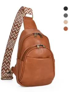 Vintage Oil Wax Leather Crossbody Chest Bag, PU Leather Retro Style, Adjustable Shoulder Straps, Multiple Compartments, Waterproof Fabric