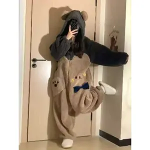 1pcs Women's Cute Cartoon Bear Hoodie Dress, Unicorn Design Winter Role Play Onesie, Christmas Party Casual and PajamasGift