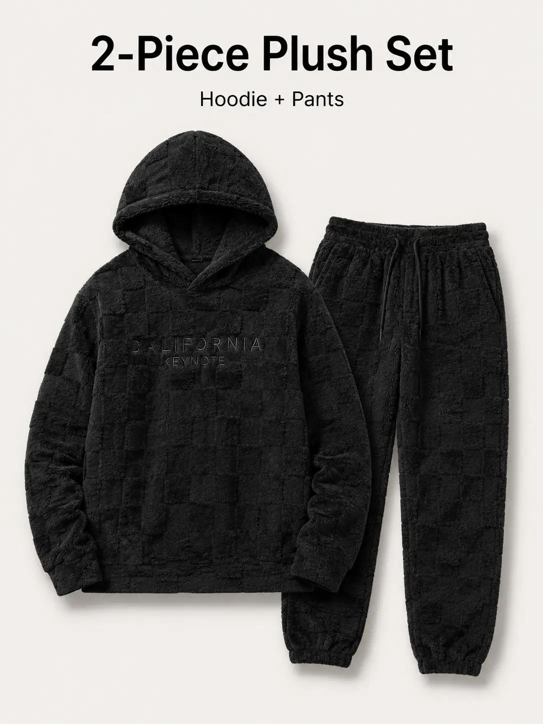 Men's Plaid 2-Piece Longsleeve Plush Fleece Hooded Pajama Set - Soft Cozy Hoodie, Jogger Pants, Warm Winter Menswear Nightwear Clothes for Lounging