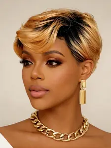 6 Inches Short Straight Pixie Cut Wig, Human Hair Wig 1b30 for Women, Natural Look, Easy Maintenance, Perfect for Daily Wear