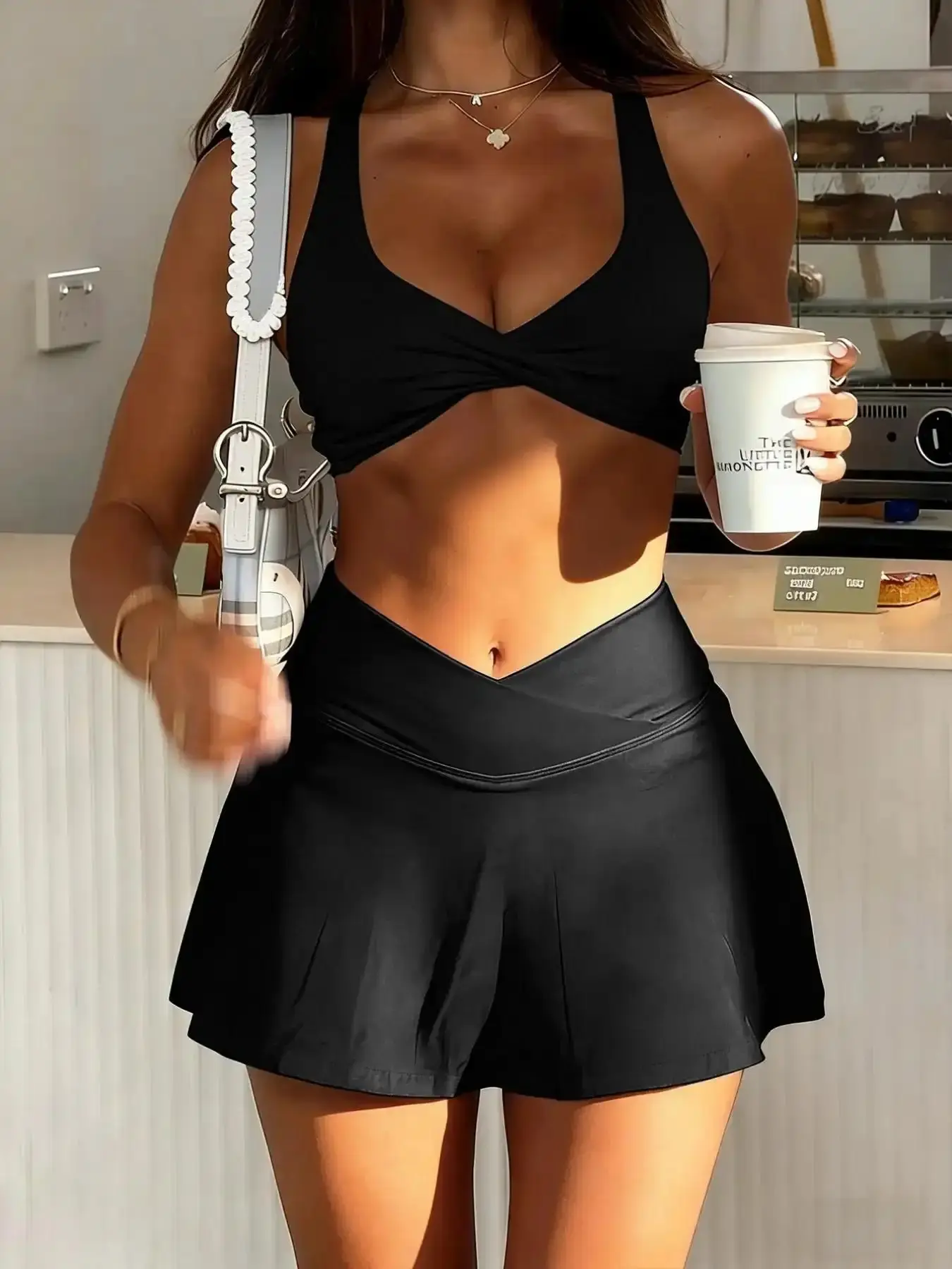 Women's Sleeveless Knit Cami Crop Top & High-Waist Skirt Active Set, Plain Sporty Two-Piece Outfit for Workout and Athleisure Casual Styling, performance fit, coordinated look, athleisure style, gym essential