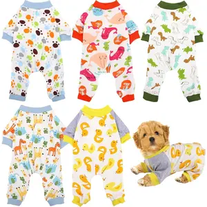 5 Pieces Puppy Dog Pajamas Pet Jumpsuit Soft Puppy Rompers Pet Dog Cute Clothes Onesies Puppy Bodysuits for Pet Puppy Dog Cat, 5 Styles (Medium)