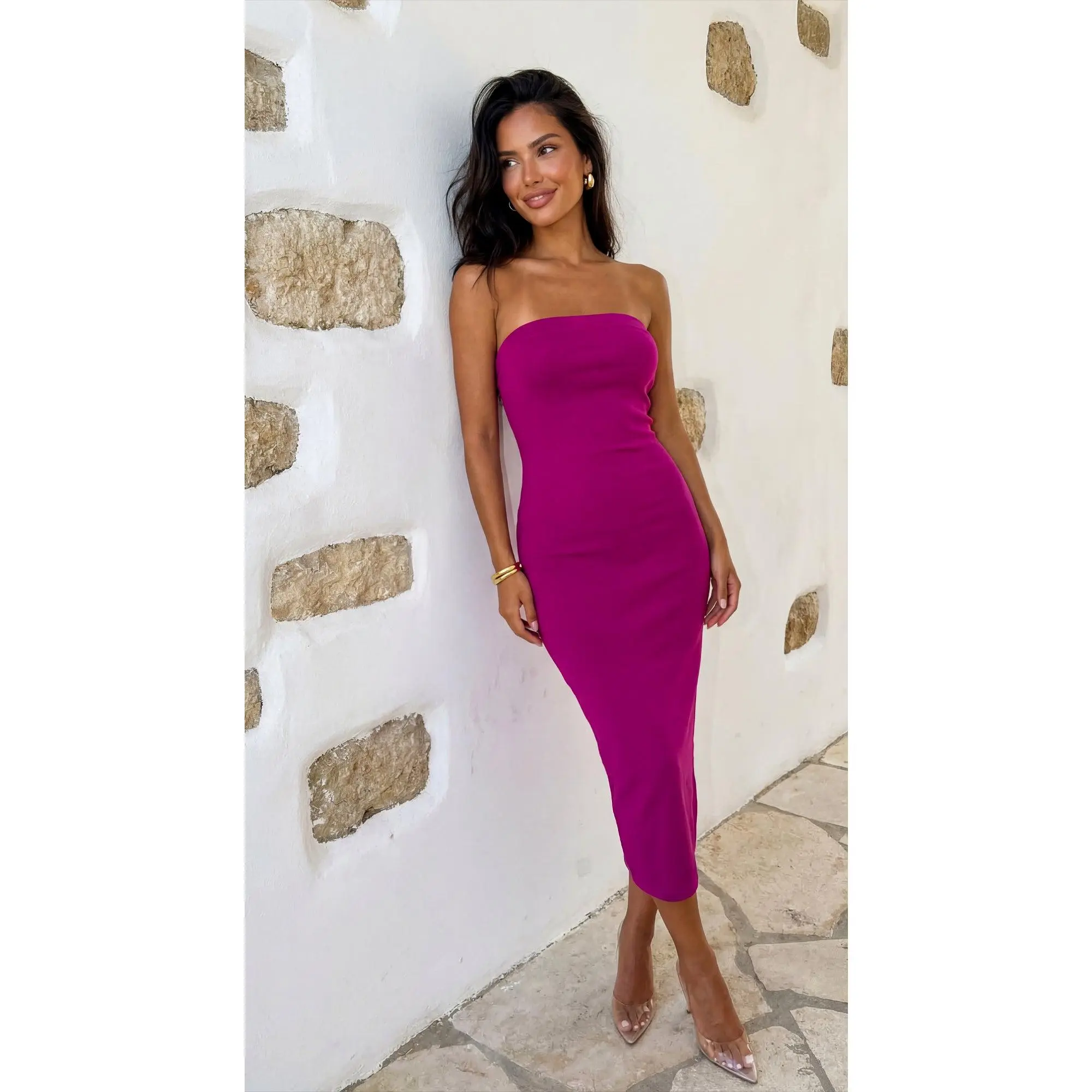 chiffon midi dress for wedding guest ZAPAKA Women NavyMother of the Bride Dress with 3/4 Sleeves 2 Piece Chiffon  Midi Wedding Guest Dress