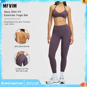 MFVIM Women’s 2-Piece Solid Backless Camisole & High-Waist Leggings Athletic Workout Set, Breathable All Seasons Women's Clothing, Yoga Gym Use, Valentine’s Day Gift