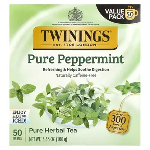 Twinings Pure Herbal Tea, Pure Peppermint, Caffeine Free, 50 Tea Bags, 3.53 oz (100 g)