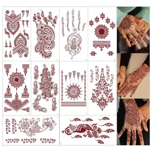 10 Sheets Brown Henna Tattoo Kit, Lace Fake Tattoos Semi Permanent Tattoo Stickers Waterproof Henna Tattoo Stickers Stickers Stickers for Women Wedding Party Festival Tattoos Decorations(Henna Tattoo)