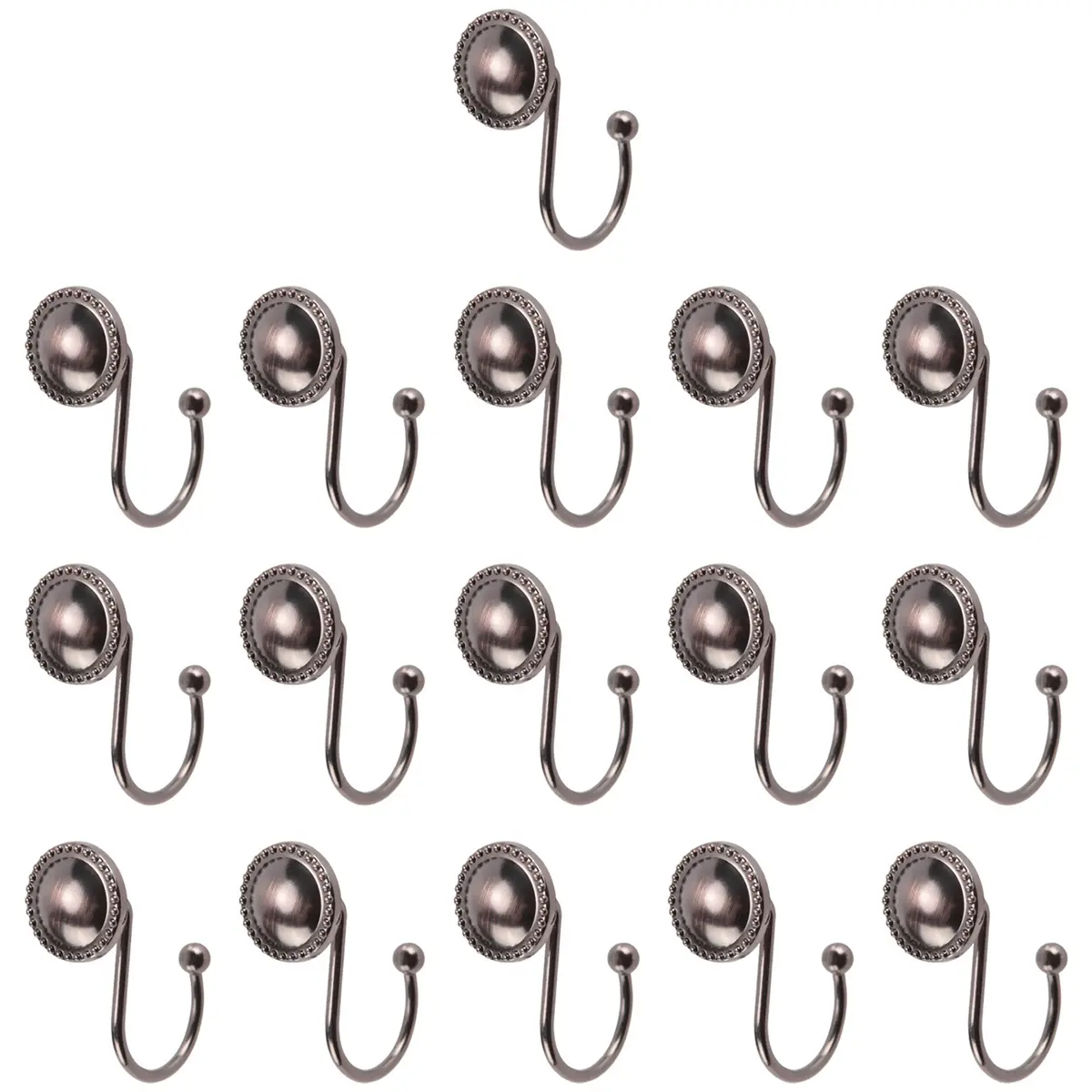 16-Pack Retro Oil Rubbed Bronze Metal Alloy Shower Curtain Hooks, Rustproof Durable Decorative Round Pendant Rings, Easy Sliding Re-Installation Bathroom Home Organizer