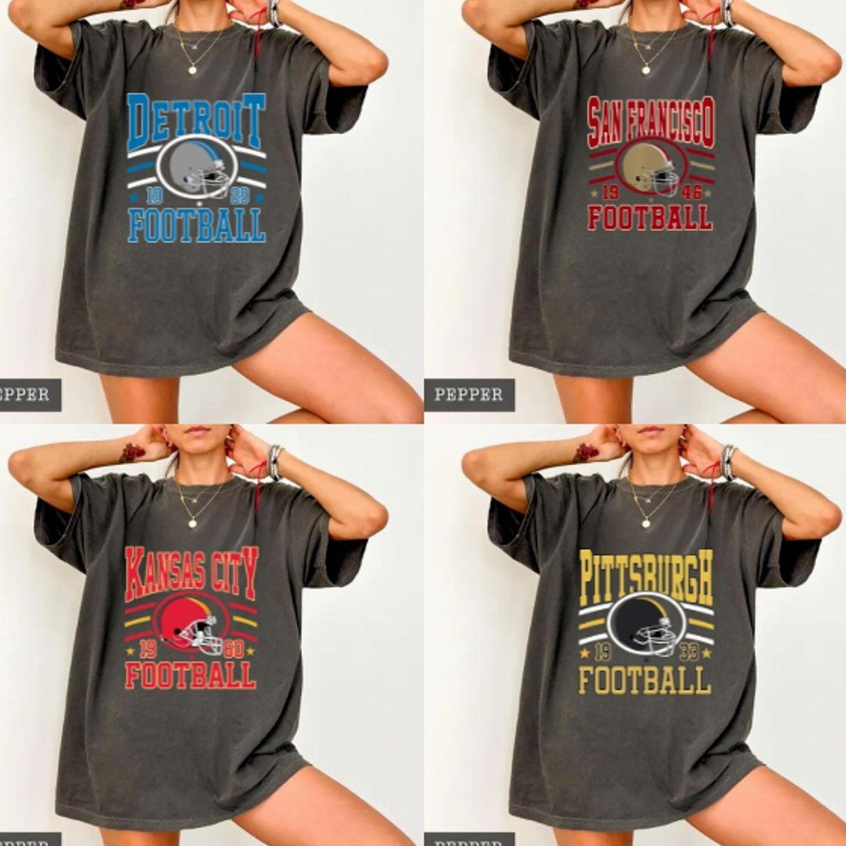 [SALE OFF 50%] Comfort Colors All Team Football T-shirt, New Retro Style Varsity Shirt, Vintage Football Sweatshirt Peper Color, Trendy Football Unisex Sweatshirt, Football Fan Gifts Unisex Tee Classic Cotton NJG