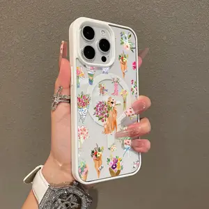 Magnetic Protective Case for iPhone 17 16 E Pro Max 15 Plus 14 13 12 11 XS XR, Girly Perro con Flores Design | Shockproof, Silicone, Stylish, Trendy, and Scratch Resistant