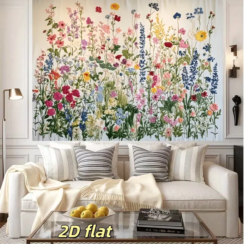 2D Flat 1pc Wildflower Meadow Backdrop Banner, Colorful Herb Flower Greenery Photography Background, Ideal for Spring Party, Rustic Wedding, Boho Photo Shoot Decor, Multiple Sizes Available