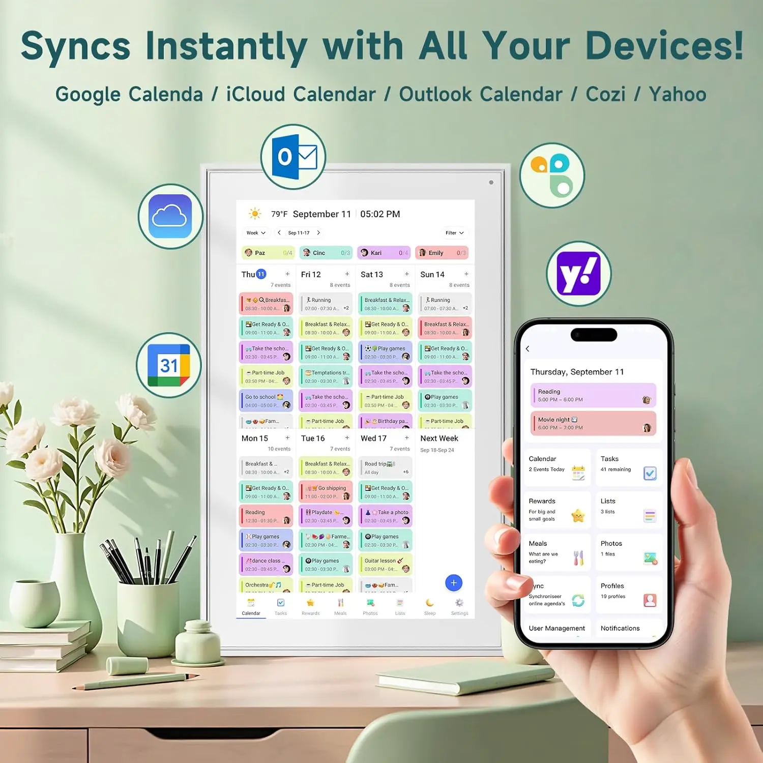 21.5 Inch Smart Digital Calendar – Electronic Chore Chart & Planner with 1920x1080P IPS Touchscreen, Weekly/Monthly Family Organizer for Wall or Desk, White 2026 New Version