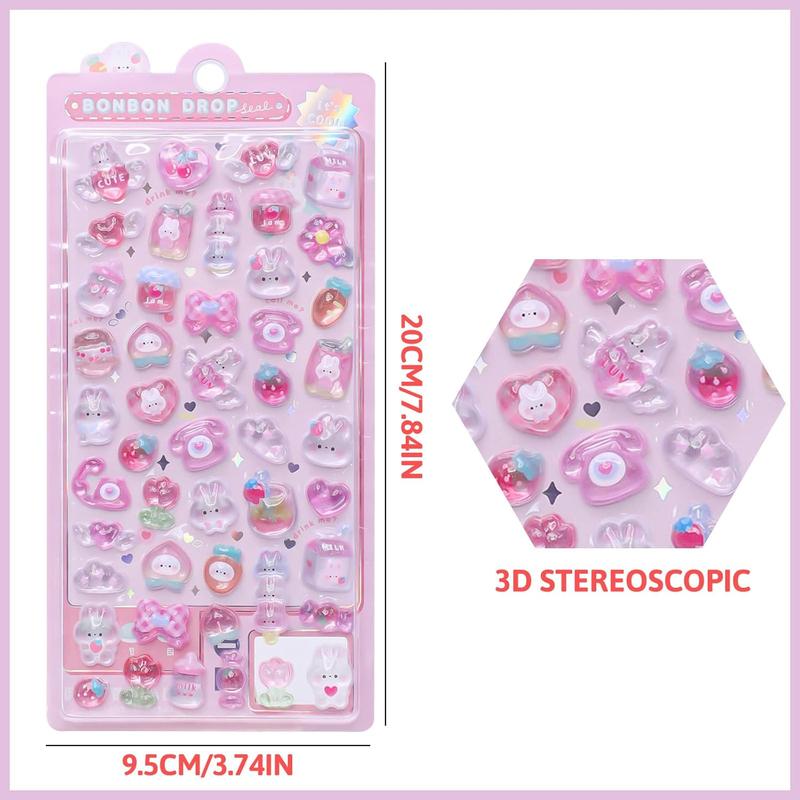 Valentine's Day New Year 2026 Gift 3D Cute Cartoon Pink Rabbit Puff Stickers - Mini Puffy Reusable Stickers for Scrapbooks, Planner, Journals, Laptops, Phone Case Decoration