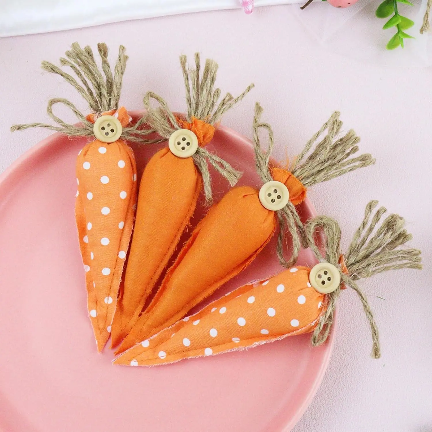 4 PCS Decorative Cotton Easter Artificial Fabric Carrots, Rustic Button Carrot Toys for Bunny Decor, Spring Vase Filler, Farmhouse Tiered Tray DIY Party Supply