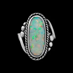 Size 7.5-925 Sterling Silver & White Opal Magnificent Oval Ring, Curved Braided Design, Handmade Opal Jewelry, Statement Birthstone Band