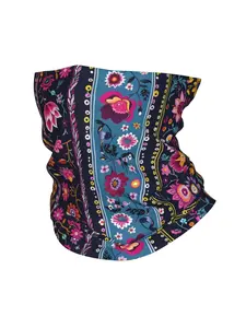 Multifunctional Thin Bandana Neck Gaiter - Turquoise Blue & Navy Blue Paisley Scarf, Cartagena Head Wrap, Lightweight Wrap Headband & Face Cover for Outdoor, Festival, Casual Wear - Breathable Cultural Accessory (Pink/Golden/Yellow