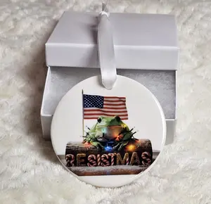 Resistmas Political Frog 2025 Christmas Ornament Ceramic Sublimated Design for Holiday Decor 2.75 x 2.9 x .125 Inches