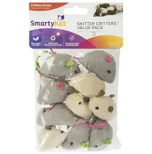SmartyKat Skitter Critters Value Pack Catnip Cat Toys - Set of 10 Gray/Cream Toys