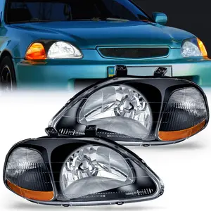 Nilight Headlight Assembly Compatible with 1996 1997 1998 Honda Civic Headlamps Replacement Black Housing Amber Reflector Upgraded Clear Lens Driver and Passenger Side