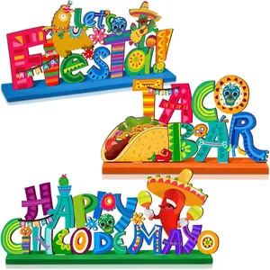 Cinco De Mayo Party Decoration, 3 Counts/set Mexican Themed Wooden Table Decoration, Mexican Carnival Table Decoration for Home Kitchen Party, Gifts