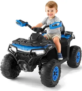 GARVEE 12V Electric Ride On Car for Ages 3-8 with Dual 45W Motors, Remote Control, LED Lights, Music Player, and Emergency Brake - Battery Powered Vehicle in Blue for Toddlers and Young Riders