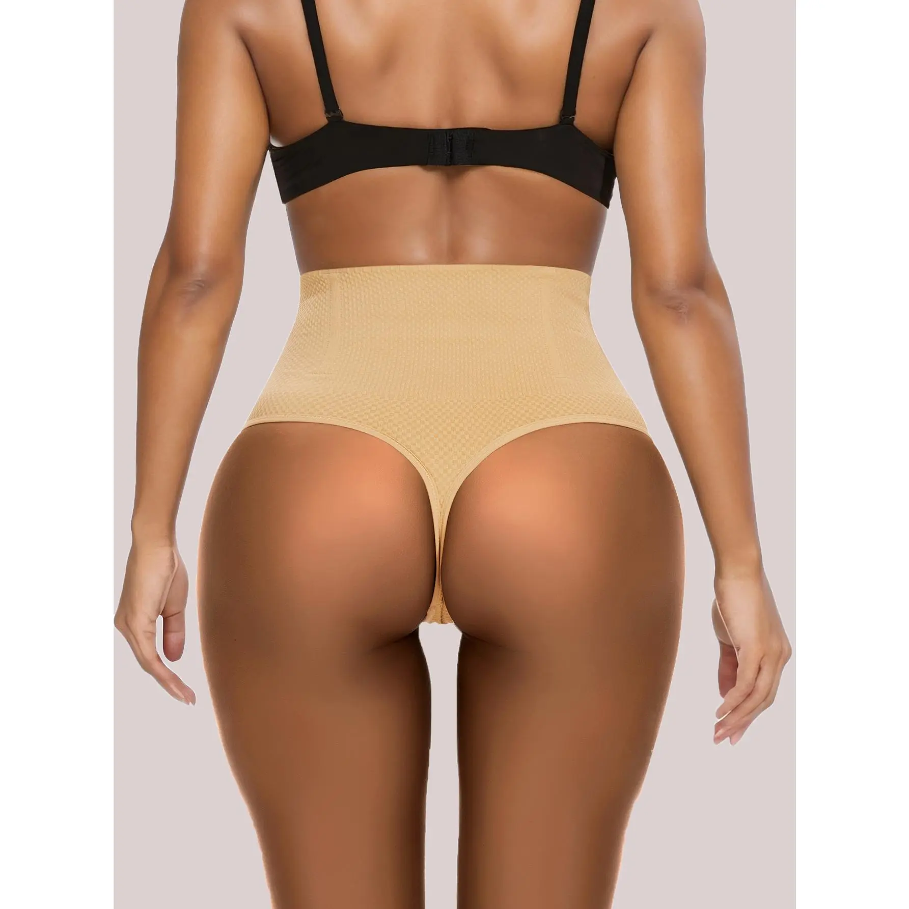 1 Piece Women's High Waist Tummy Control Shapewear Thong - Adjustable Hook and Loop Closure, 4-Way Compression Underwear, Light Beige Comfortable Fabric, Solid Color Seamless Design, Seamless Sexy Fit, Smooth Texture c alzon compre sion