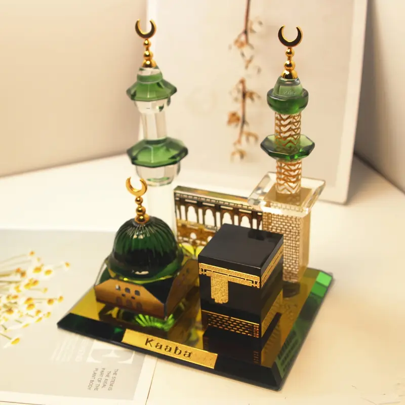 Classic Crystal Kaaba Model - Islamic Architecture Desk Ornament, Tabletop Home Decor Religious Figurine, Kaaba Double Column Tower Ornaments