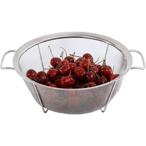 Stainless Mesh Colander Strainer Basket, 3 Quart Fine Mesh Net Colander with Handles & Wide Rim & Resting Feet for Strain, Drain, Rinse, Fry, or Cook Vegetables & Pasta
