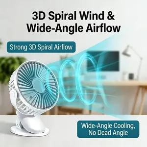 Clip-On Stroller Fan, rechargeable Battery, USB Rechargeable, Portable Personal Fan, Quiet Operation, 3 Speed Settings, Perfect for Stroller, Bed, Desk, Car Seat – White