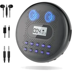 Portable CD Player with Dual Stereo Speakers, Rechargeable CD Player for  with Anti-Skip Protection, Headphones and AUX  Backlight Buttons