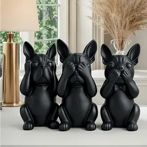 French Bulldog Resin Figurine Gift Set of 3 | See Hear Speak No Evil Dog Statues Decorative Sculptures for Dog Lovers | Unique Housewarming Birthday Present for Frenchie Parents | US Sentimental Decor for Him & Her