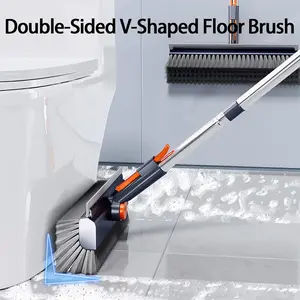 3 in 1 Adjustable Scrub Brush with Long Handle & Squeegee for Bathroom Bathtub Tile Patio Multi-Surface Cleaning Tool broom and dustpan