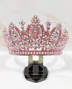 Women's Gold Birthday Crown - Pink Rhinestone Crystal Tiara, Gold Party Headpiece for 16th Birthday Celebrations