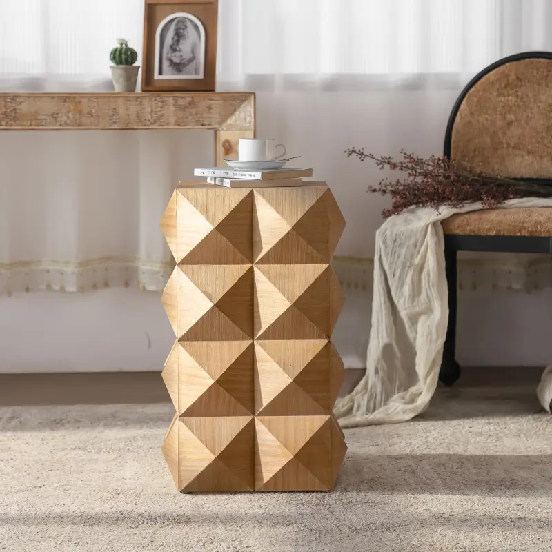 [SOIYELIFE] 23.62"Height Three-dimensional Embossed  Pattern Design Retro Side Table,Retro Wooden Nightstand Cool furniture