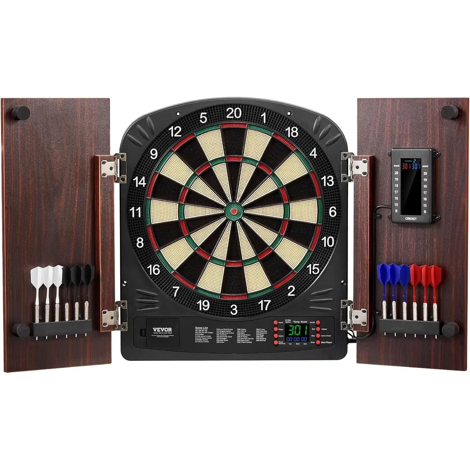 VEVOR Dart Board Cabinet Set, Multiple Styles Ready-to-Play Bundle Official Size, Steel Tip Dart Hideaway Cabinet, Features Easy Assembly, Complete with All Accessories, Perfect for Cricket Games