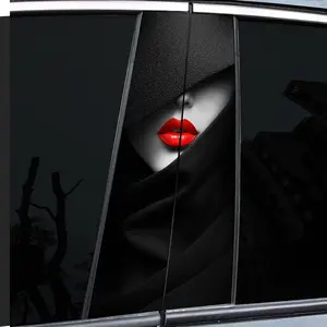 2-Piece Cool Red Lip Pattern Personalized Decal, Decal for cars, High Gloss, Waterproof and Scratch Resistant, PVC, Sticker, Self-Adhesive Suitable for door posts, etc., Ideal for vehicles, Windshield Sticker, Wall and window glass decoration