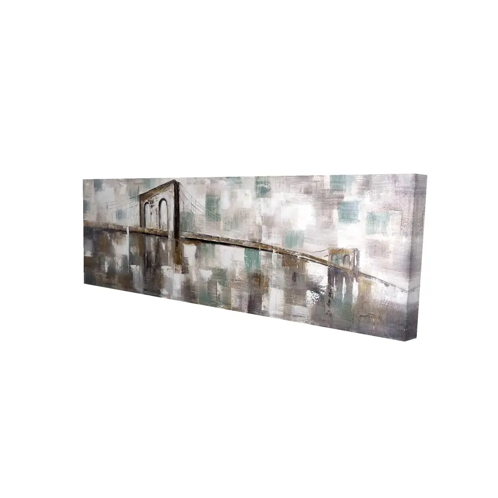 212 MAIN 16x48 in. Abstract Paint Spotted Bridge Canvas Artwork - High-Def Print, Artistic Urban Charm Brown Cities Decoration, Home Aesthetic Wall Accents