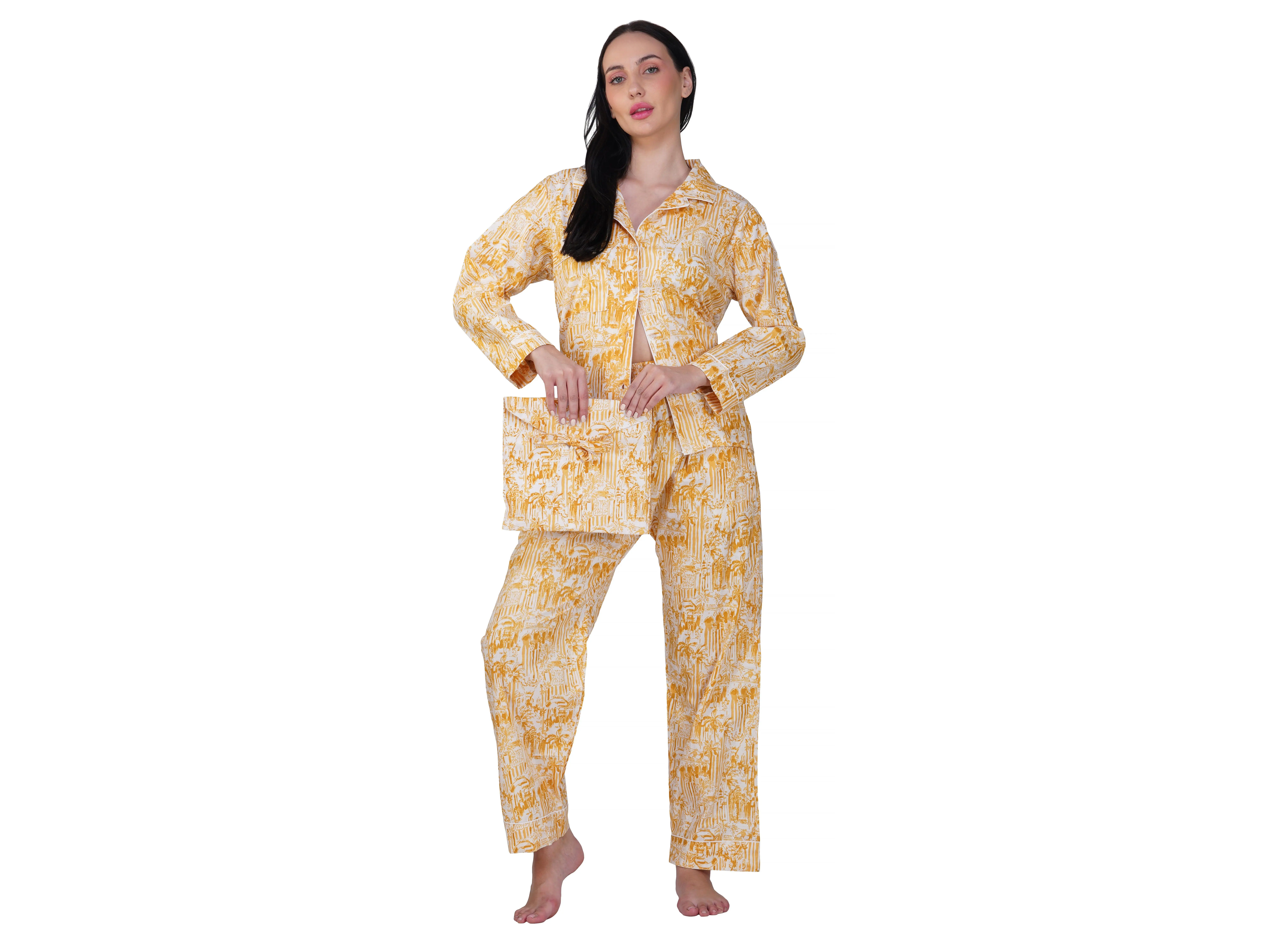 Sunset Palms: 3-Piece Yellow Pajama Set