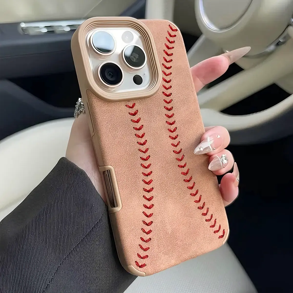 Baseball Stripe Luxury Matte Lambskin Faux Leather Phone Case, Multi-Model Shell for iPhone 17/16/15/14/13/12/11 Pro Max Plus Air X XSMAX, Soft TPU Casing, Shockproof Protection Cover with Full Screen Protector