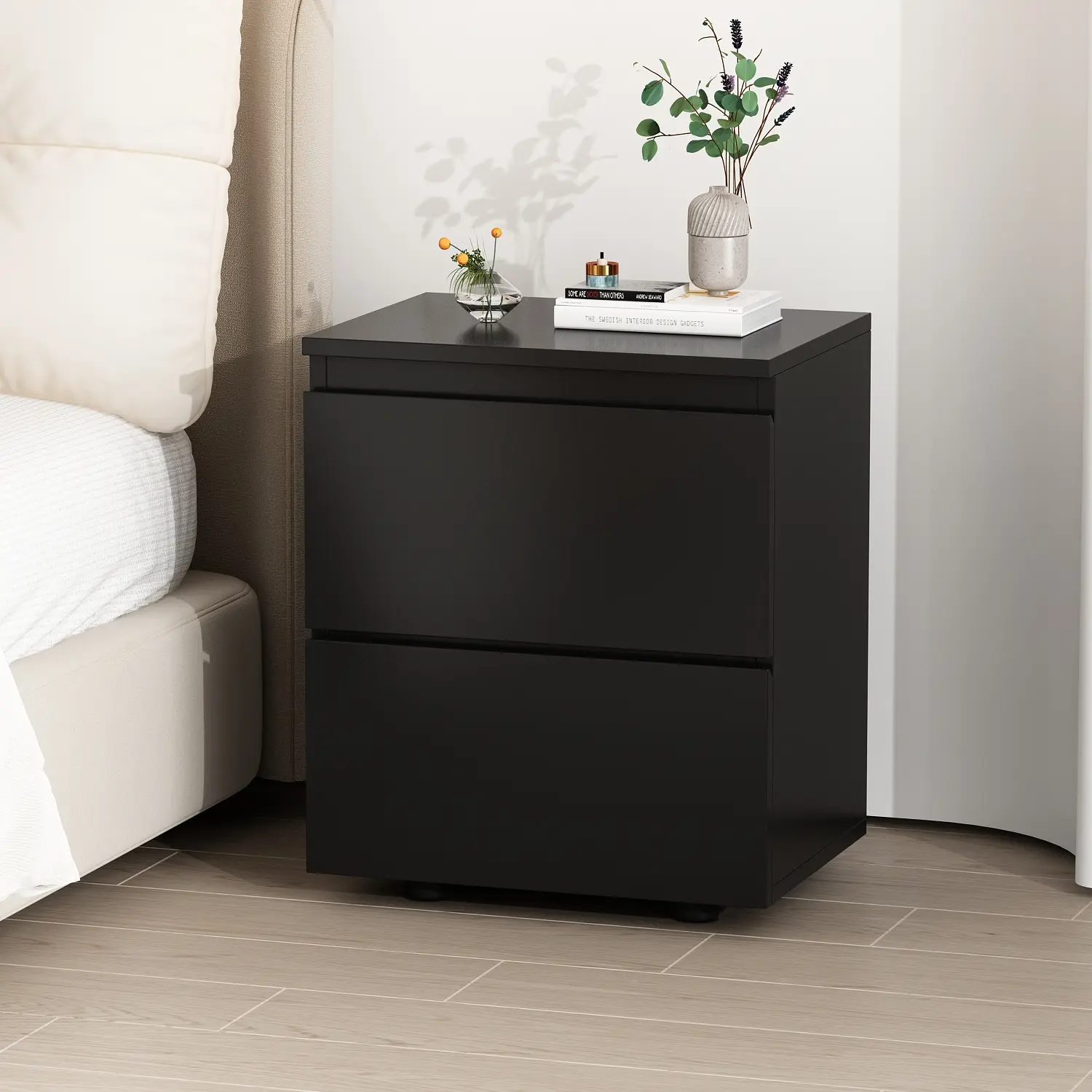 FUFU&GAGA Modern Square 4-Drawer Pedestal Nightstand, 18.9"H Fashion Storage Side Table with Sliding Top Drawer for Bedroom, Easy Assembly Indoor Furniture, Side Tables