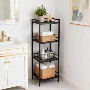 Garvee Bathroom Shelf Made of Metal, Kitchen Shelf, 4 Tiers, Bathroom Shelf, Standing Shelf, Plant Shelf, Adjustable Shelves, Industrial Design for Bathroom, Kitchen, Living Room, Hallway, Black, 39 x 30 x 112cm