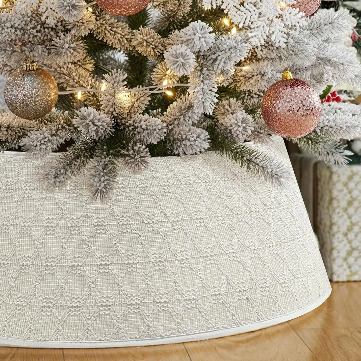 Christmas Tree Collar, 28 inch Knit Cream White Christmas Tree Collars for Artificial Trees, Tree Skirt Collar Based Cover for 6FT 7.5FT 9FT 12FT Trees