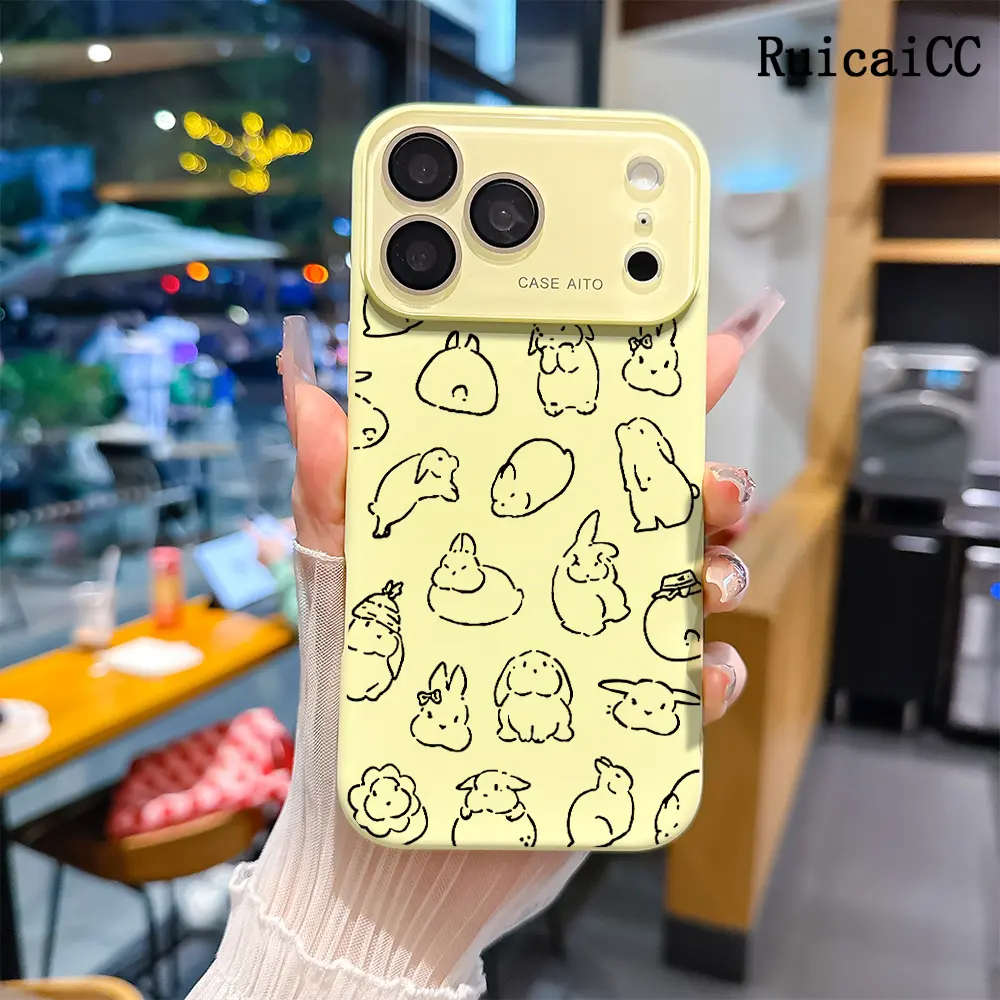 Cute Aesthetic Customized Cartoon Bunny Doodle TPU Phone Case - Lightweight, Shockproof, Full Coverage, Resistance, Durable with Manufacturer Warranty for iPhone 17,17 Pro Max,16,15 Plus,14,13,12 Series | Girls' Cellphone Accessories,Cute Accessories