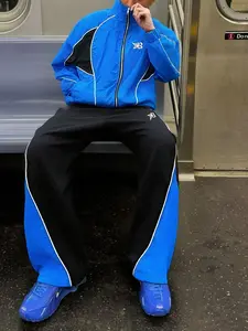 Men's Vintage Sportswear Set, Athletic Tracksuit Set, High Neck Jacket and Sports Pants, Blue, Unique Eye-Catching Design, Ideal for Sports, Outdoor Activities, Casual Wear