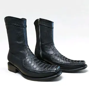 Black Pythons Print Genuine Leather Boots |Made In Mexico |