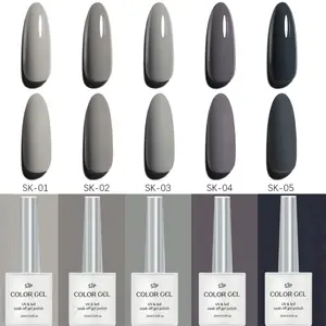 Gray Series Gel Nail Polish, 5 Colors, Moon lime, light gray, Moody gray, premium gray, dark purple, Salon Quality DIY, Home Creative Manicure