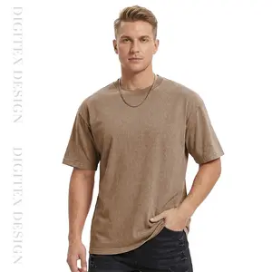 Digitex Men's Acid Washed Heavy Cotton Vintage T-Shirt Relaxed Fit Short Sleeve Casual Streetwear Crewneck Basic Tee in Coffee