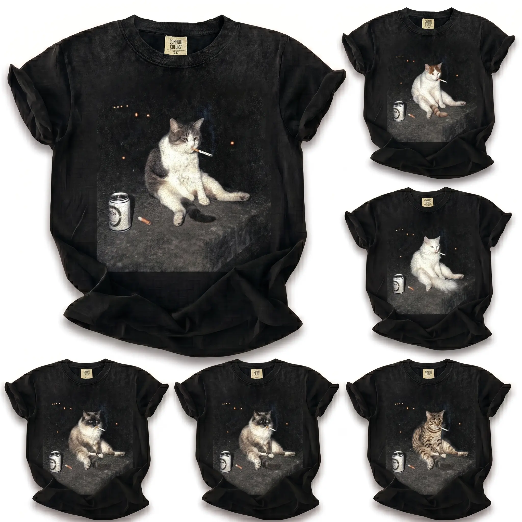 Comfort Colors 30+ Cat Breeds Funny Moody Cat Graphic Tee, Vintage Cat Meme T-Shirt, Relaxed Feline Art Shirt